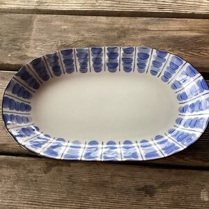 Elegant Asian Oval Serving Plate in Blue and White
